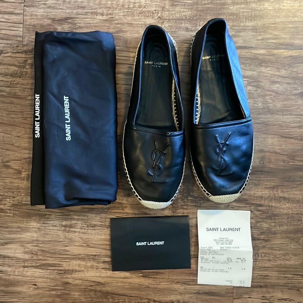 YSL Saint Laurent Leather Espadrille Flats